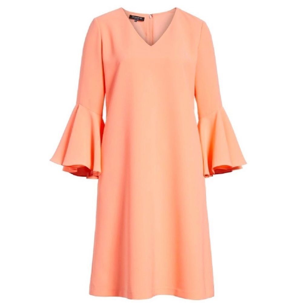 Lafayette 148 Holly Bell Sleeve Dress in Coral size P XS